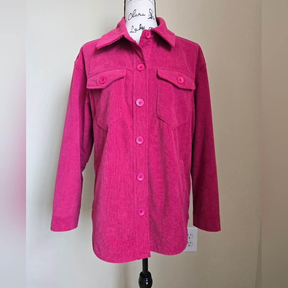 Avec Les Filles Corduroy Shirt Womens M Pink Button Front